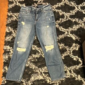 Blue Boyfriend Distressed Jeans with Relaxed Fit